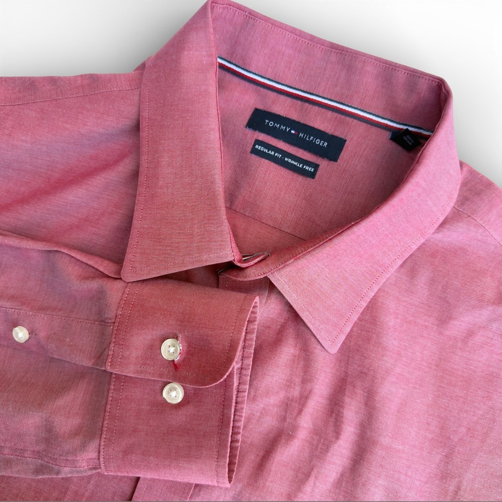 Tommy Hilfiger Red Oxford Shirt‎ Mens 2XL Regular Fit Wrinkle Free Cotton 34/35